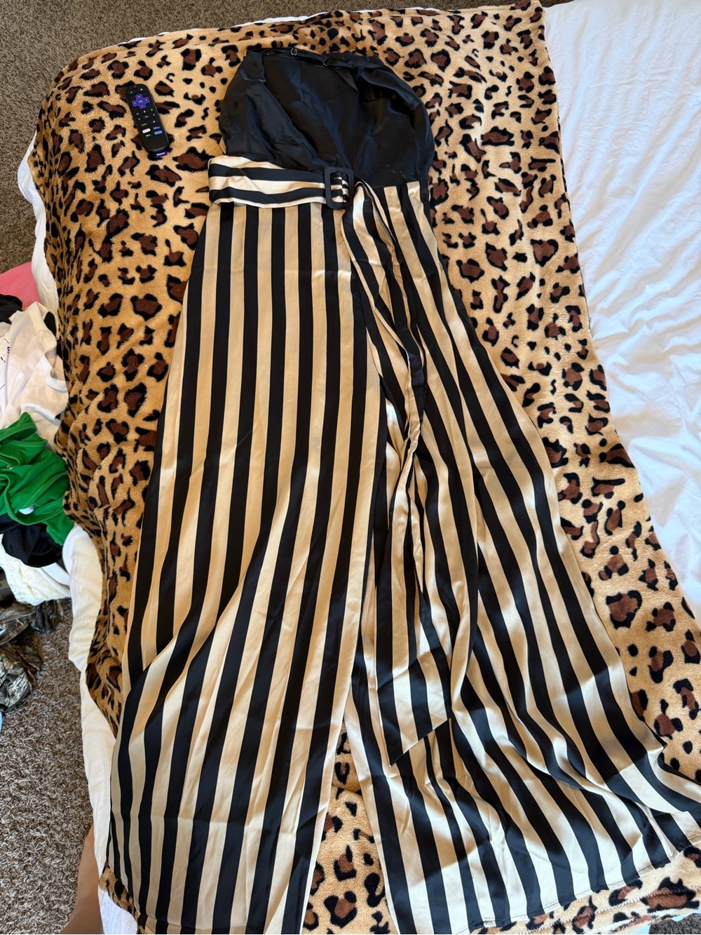 Aakaa Black and Cream Striped Jumpsuit